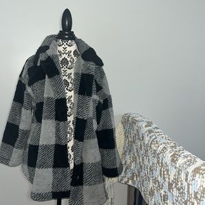 SHEIN Women’s Curve | Faux Fur Black & Grey Checkered Jacket With Buttons 💗✨